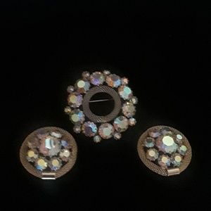 Weiss Auora Borealis Brooch and Clip Earrings